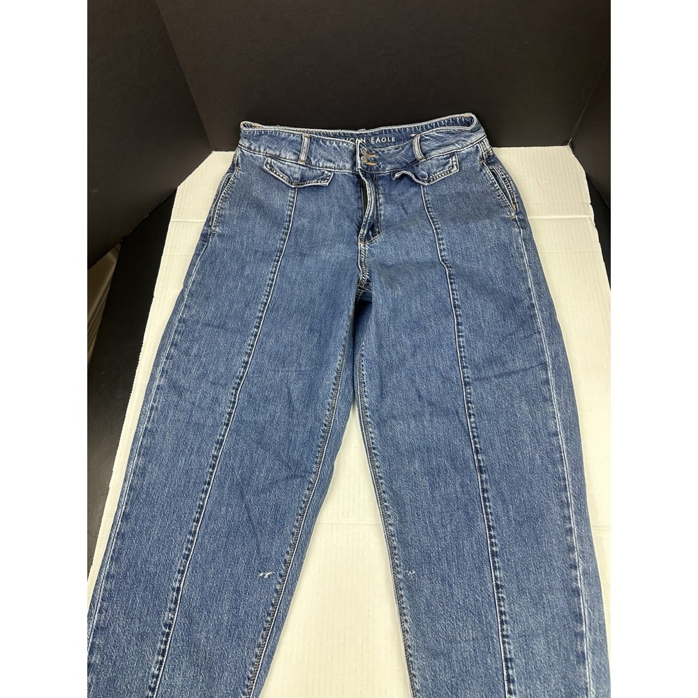 American Eagle Relaxed Mom Jeans Womens Sz 10 Long Tapered Distressed See Pics - Picture 3 of 10